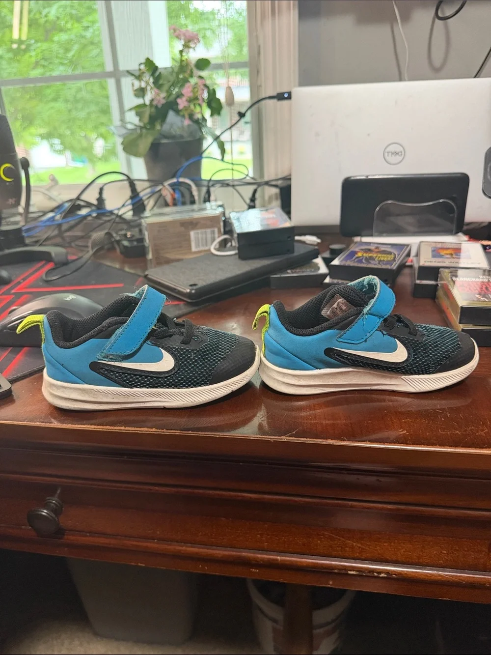 Nike Kids Blue and Black Velcro Sneakers with White Swoosh